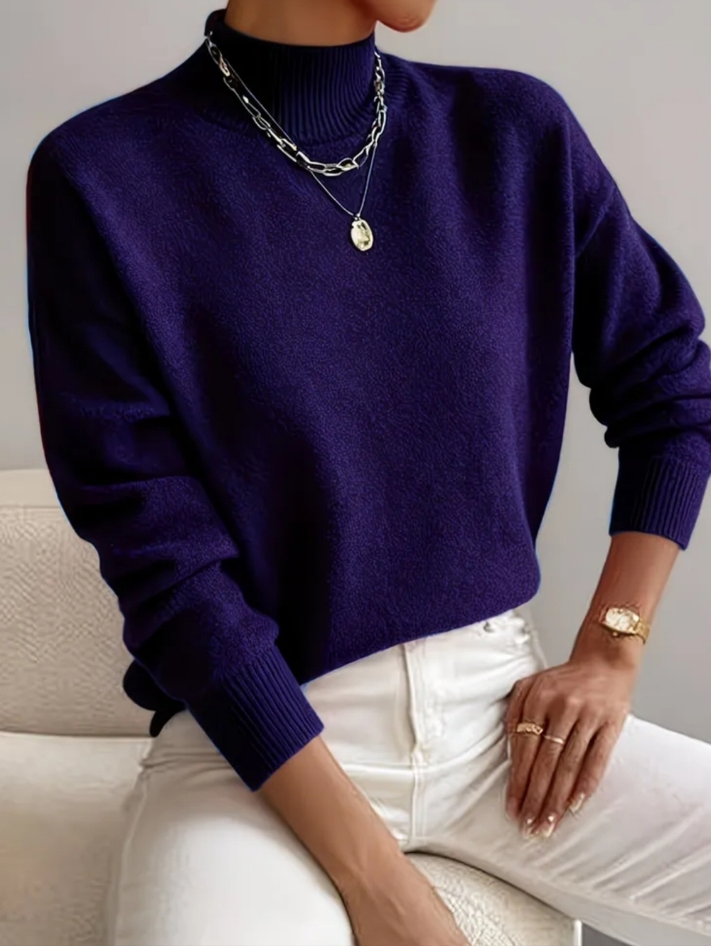 Purple Mock Turtleneck Sweater